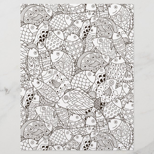 Colouring Page Funny Fish Scrapbook Paper (Front)