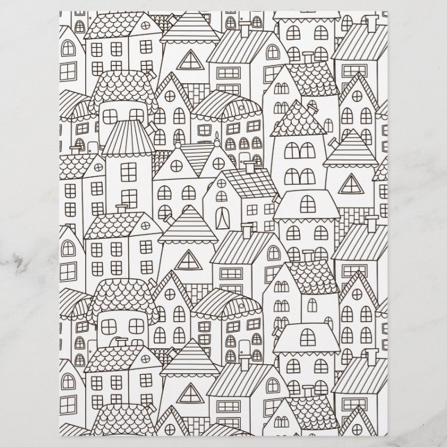 Colouring Page Happy Village Scrapbook Paper (Front)