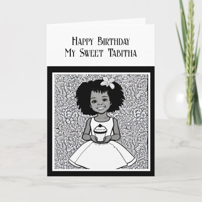Colouring Page | Personalized Girl's Birthday Card (Front)