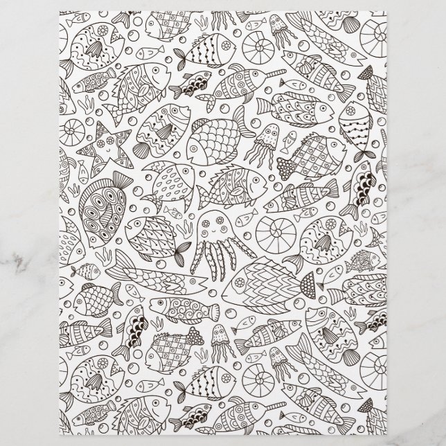 Colouring Page Swimming Fish Scrapbook Paper (Front)