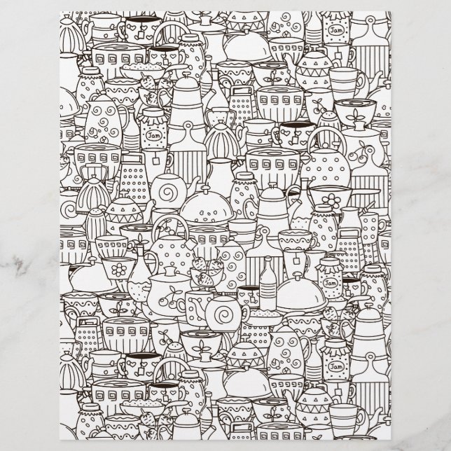 Colouring Page Teapots Coffee Cups Scrapbook Paper (Front)