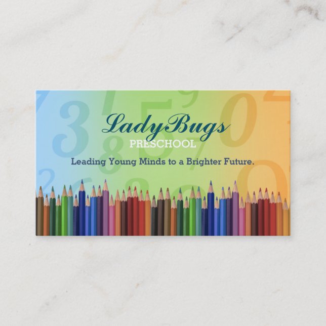 Colouring Pencils Preschool Teacher business cards (Front)