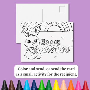 Colouring Postcard Hoppy Easter Bunny with Egg