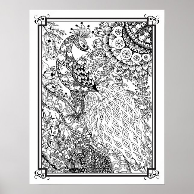 Colouring Poster "MrsDee's Majestic Peacock" (Front)