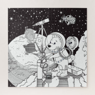 Colouring space with an astronaut puppy jigsaw puzzle