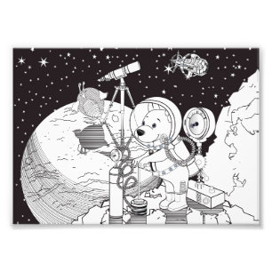 Colouring space with an astronaut puppy photo print