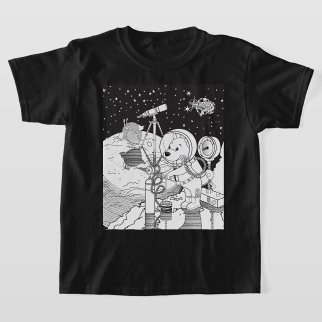 Colouring space with an astronaut puppy T-Shirt (Laydown)