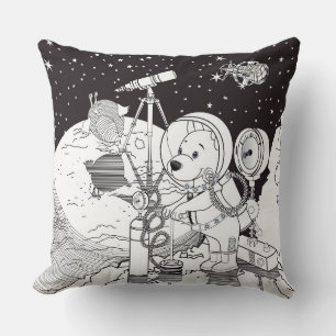Colouring space with an astronaut puppy throw pillow