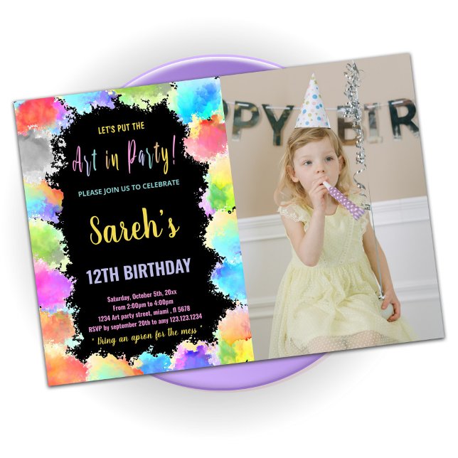 Colours Art in Party Paint Birthday With Photo Invitation (Creator Uploaded)