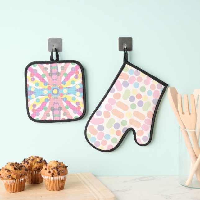colours dot  oven mitt & pot holder set (Insitu(Hanging))