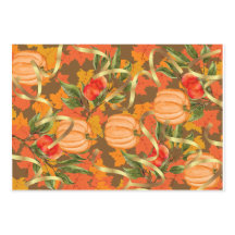 Colours f Fall Themed gift wrap,Pumpkins and Apple
