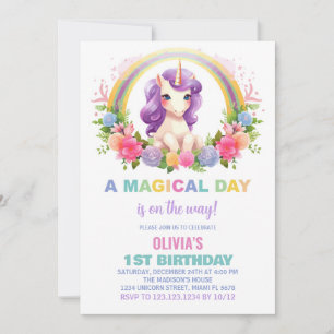Colours Floral Unicorn Birthday Invitations