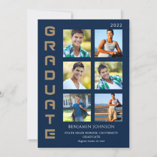 Colours Gold & Navy Graduate Multi Photo Invitation