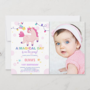 Colours Lights Unicorn Birthday Invitations w phot
