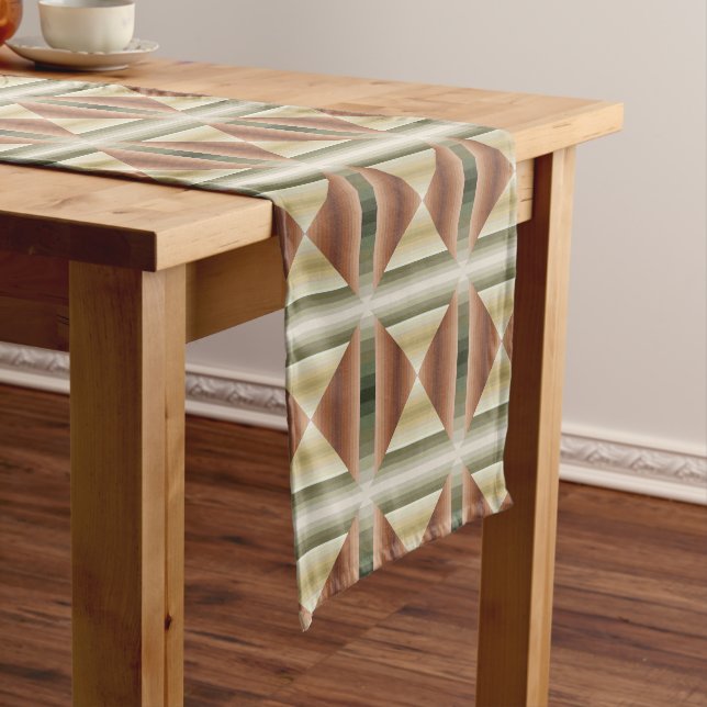 Colours Of Brown, Green And Tan Striped Pattern Ar Short Table Runner (In Situ)