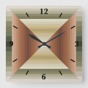 Colours Of Brown, Green And Tan Striped Pattern Ar Square Wall Clock