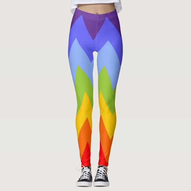 Colours of Chakras / Rainbow - zigzag chevrons Leggings (Front)