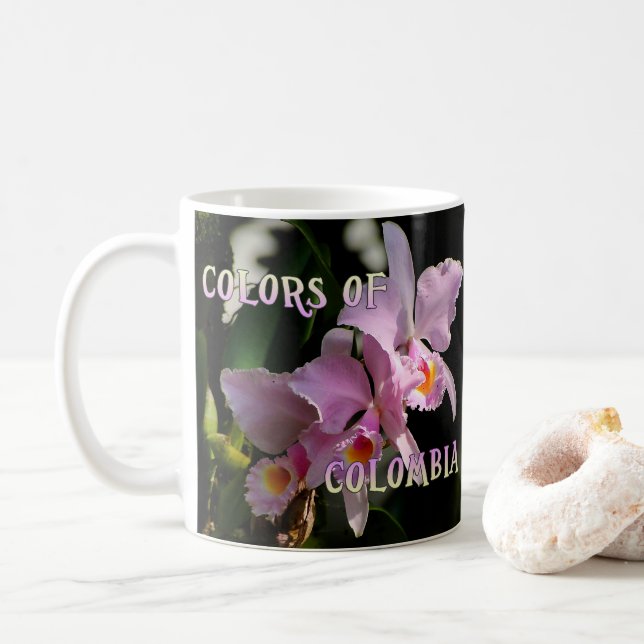 Colours of Colombia Cattleya Orchid Coffee Mug (With Donut)