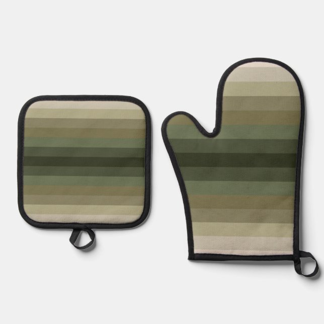 Colours Of Green Striped Pattern Art Oven Mitt & Pot Holder Set (Front)