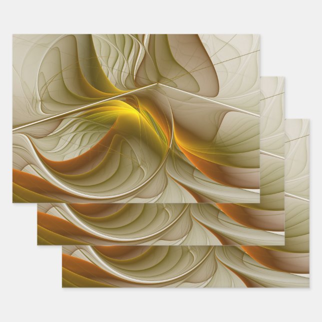 Colours of Precious Metals, Abstract Fractal Art Wrapping Paper Sheet (Set)