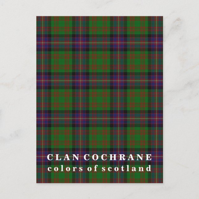 Colours of Scotland Clan Cochrane Tartan Postcard (Front)