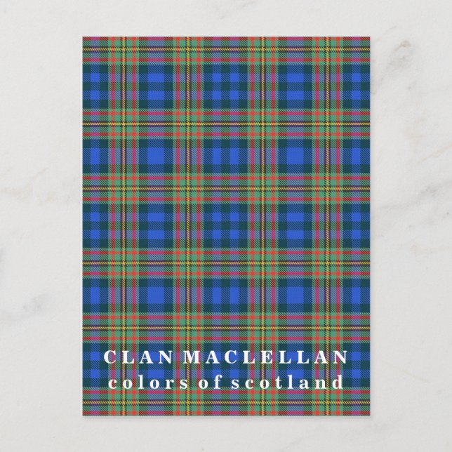 Colours of Scotland Clan MacLellan Tartan Postcard (Front)