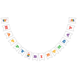 Colours of the Rainbow Banner, Happy Birthday Cake Bunting Flags