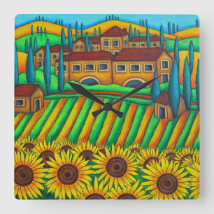 Colours of Tuscany Square Wall Clock, Lisa Lorenz Square Wall Clock