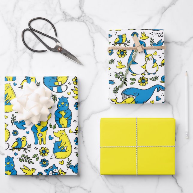 Colours of Ukraine Kids Blue Yellow White Wrapping Paper Sheet (Front)