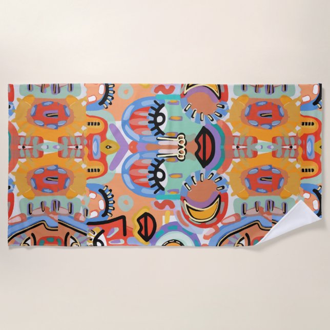Colours, Patterns, and Overlapping Faces Beach Towel (Front)