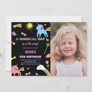Colours Unicorn Birthday Invitations with photo