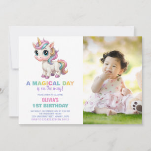 Colours Unicorn Birthday Invitations with photo