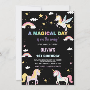 Colours Unicorns Birthday Invitations