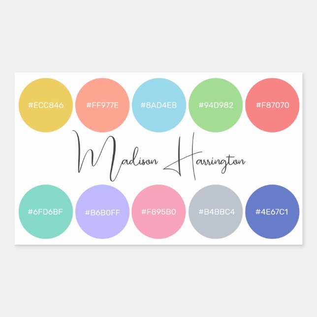 Colours with Hex Codes Custom Name Designer Sticker (Front)