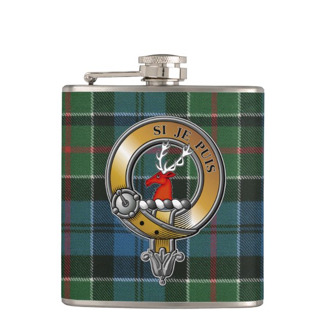 Colquhoun Tartan & Badge Hip Flask (Front)