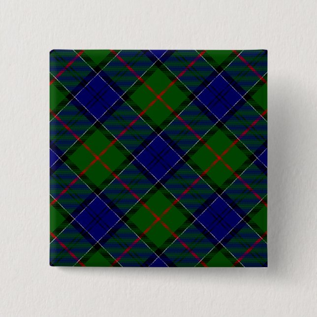 Colquhoun tartan blue green plaid 2 inch square button (Front)