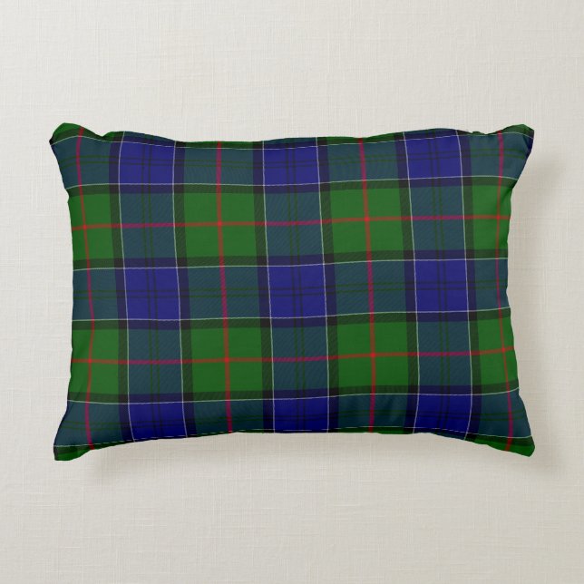 Colquhoun tartan blue green plaid accent pillow (Front)