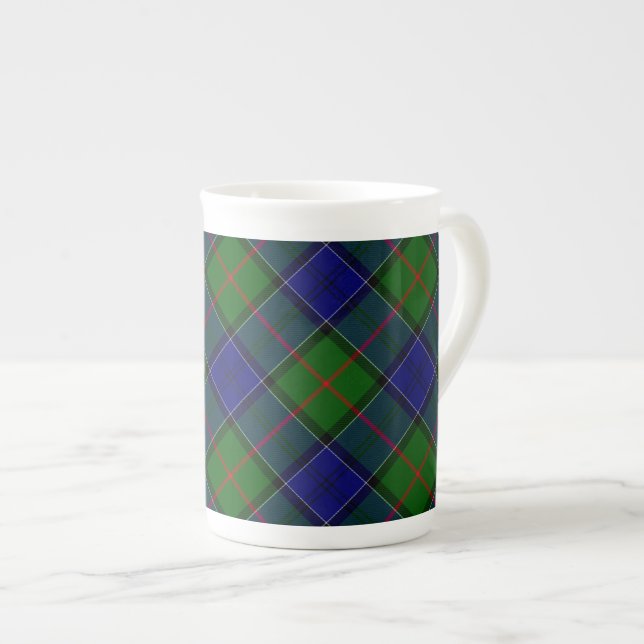 Colquhoun tartan blue green plaid bone china mug (Front Right)