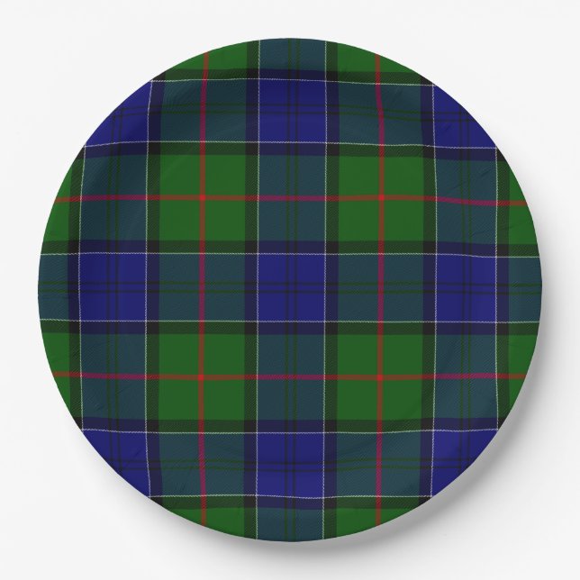 Colquhoun tartan blue green plaid paper plate (Front)