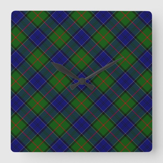 Colquhoun tartan blue green plaid square wall clock (Front)