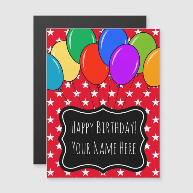 Colroful Birthday balloons and stars Magnetic Invitation (Front/Back)