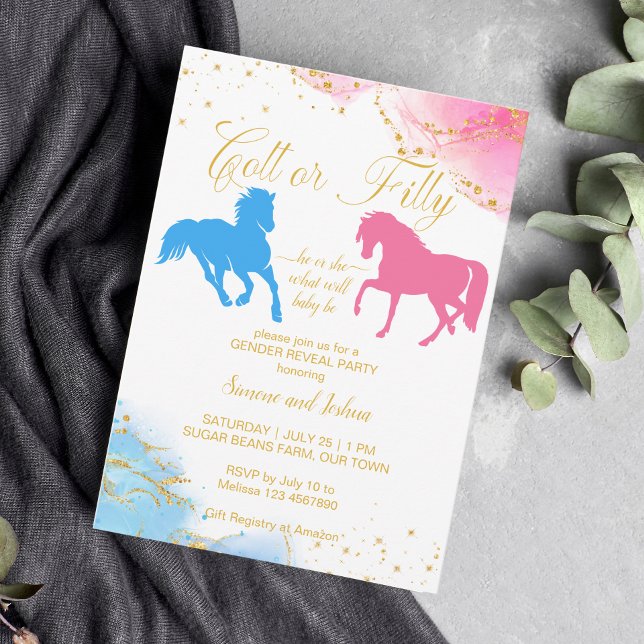 Colt or filly He or she pink blue gender reveal Invitation (Creator Uploaded)