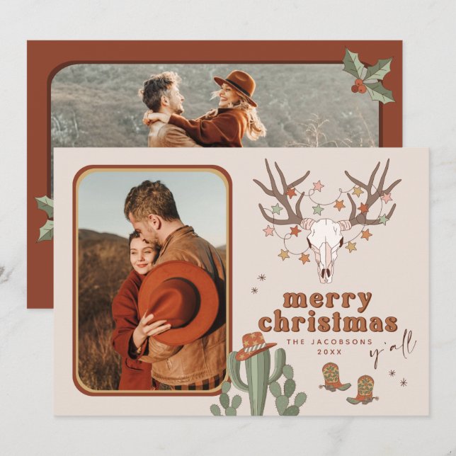 COLT Retro Cactus Cowboy Photo Christmas Card (Front/Back)
