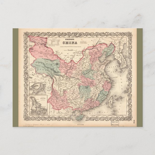 Colton's Map of China (1871) Postcard (Front)