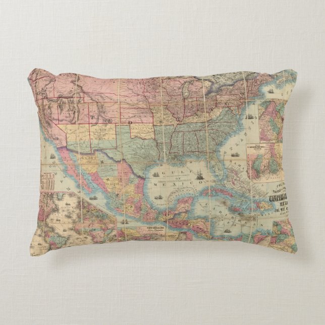 Colton's Railroad And Military Map Accent Pillow (Front)
