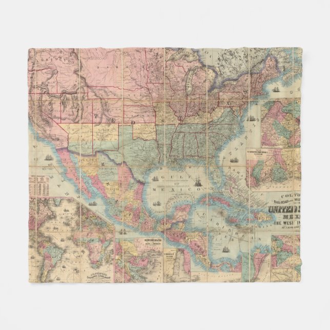 Colton's Railroad And Military Map Fleece Blanket (Front (Horizontal))