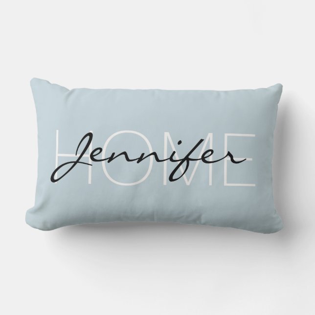 Columbia blue colour home monogram lumbar pillow (Front)