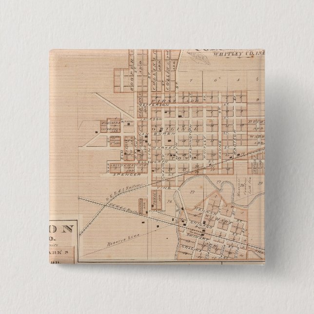Columbia City, Whitley Co 2 Inch Square Button (Front)