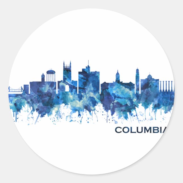 Columbia Missouri Skyline Blue Classic Round Sticker (Front)