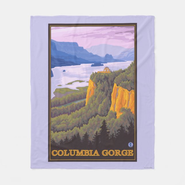 Columbia River Gorge Scene with Crown Point Fleece Blanket (Front)